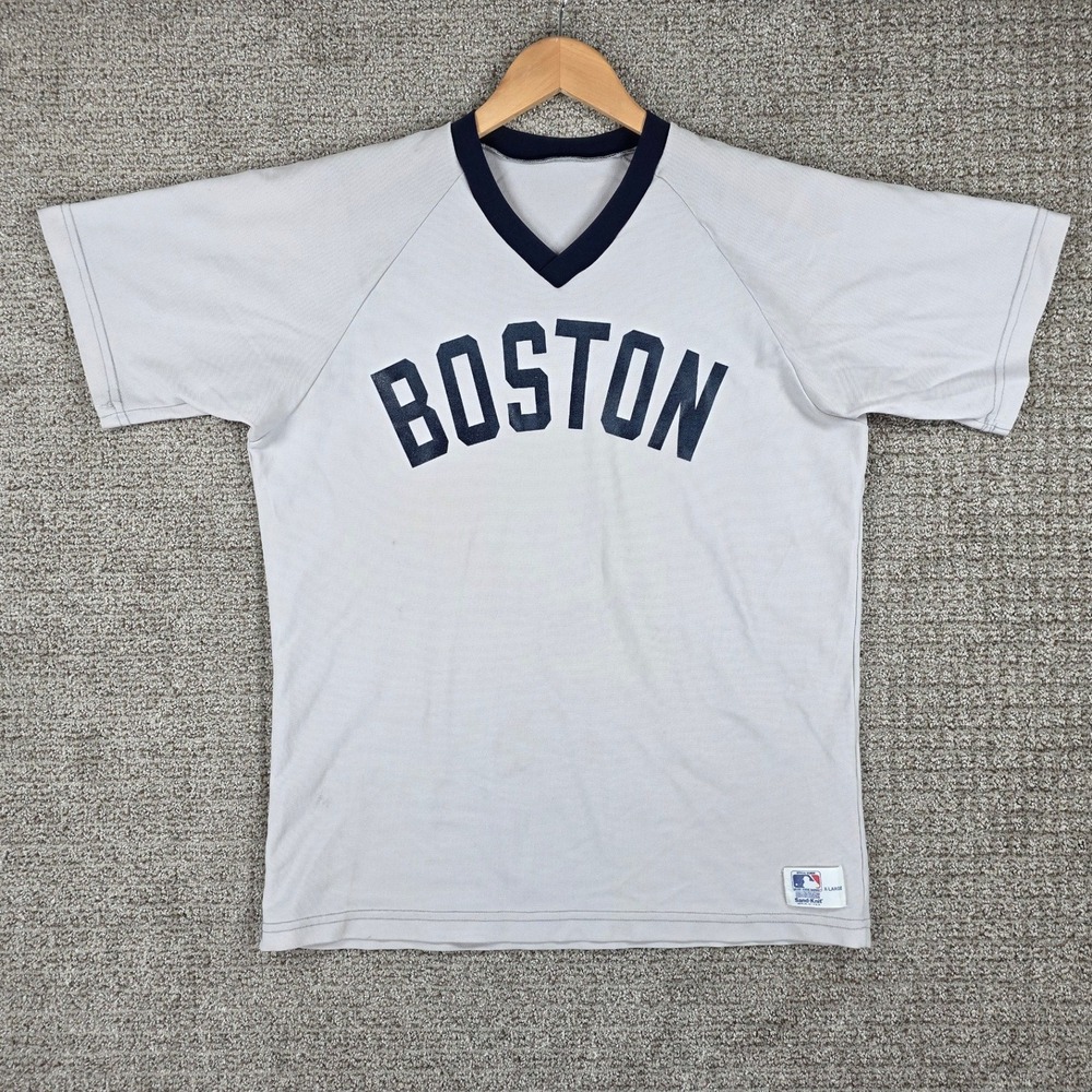 Vintage 80s Sand-Knit MLB Boston Red Sox Baseball Jersey T-Shirt‎ Mens XL V-Neck